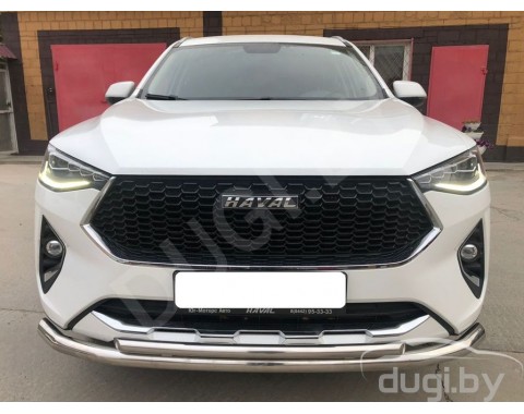 HAVAL F7X с 2019-н.в. защита переднего бампера двойная труба с подгибами d60/d42 из нержавеющей стали